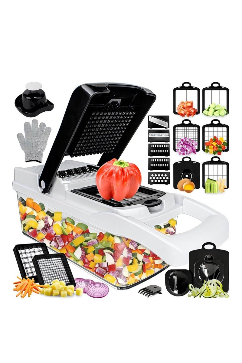 Bukela 25 in 1 Vegetable Chopper, 12 Blades Multifunction, Kitchen Veggie Cutter Food Chopper with Container Slicer Grater Spiralizer for Onion Potato Carrot Egg Cucumber Tomato Garlic - Image 1